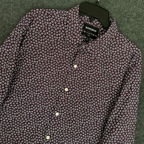 Bonobos Other - Bonobos Mens L Slim Fit Shirt LS Button Down Stretch Burgundy White Flowers